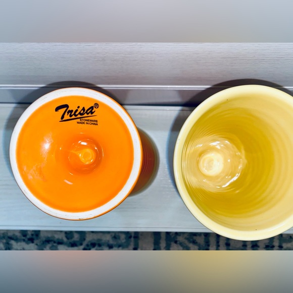 TRISA TWO-TONE Stoneware SUNDAE TUMBLERS Ice Cream DESSERT CUPS Flutes Set of 2 - Picture 3 of 3